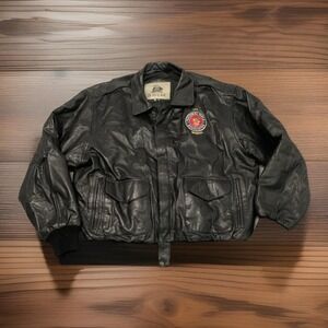 Vintage Burks Bay NRA Life Member Patch Leather Bomber Jacket XL